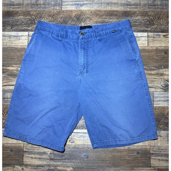 Hurley Blue Shorts Size 34 Flat Front Chino Designed For Buckle Mens Bottoms - Picture 1 of 5